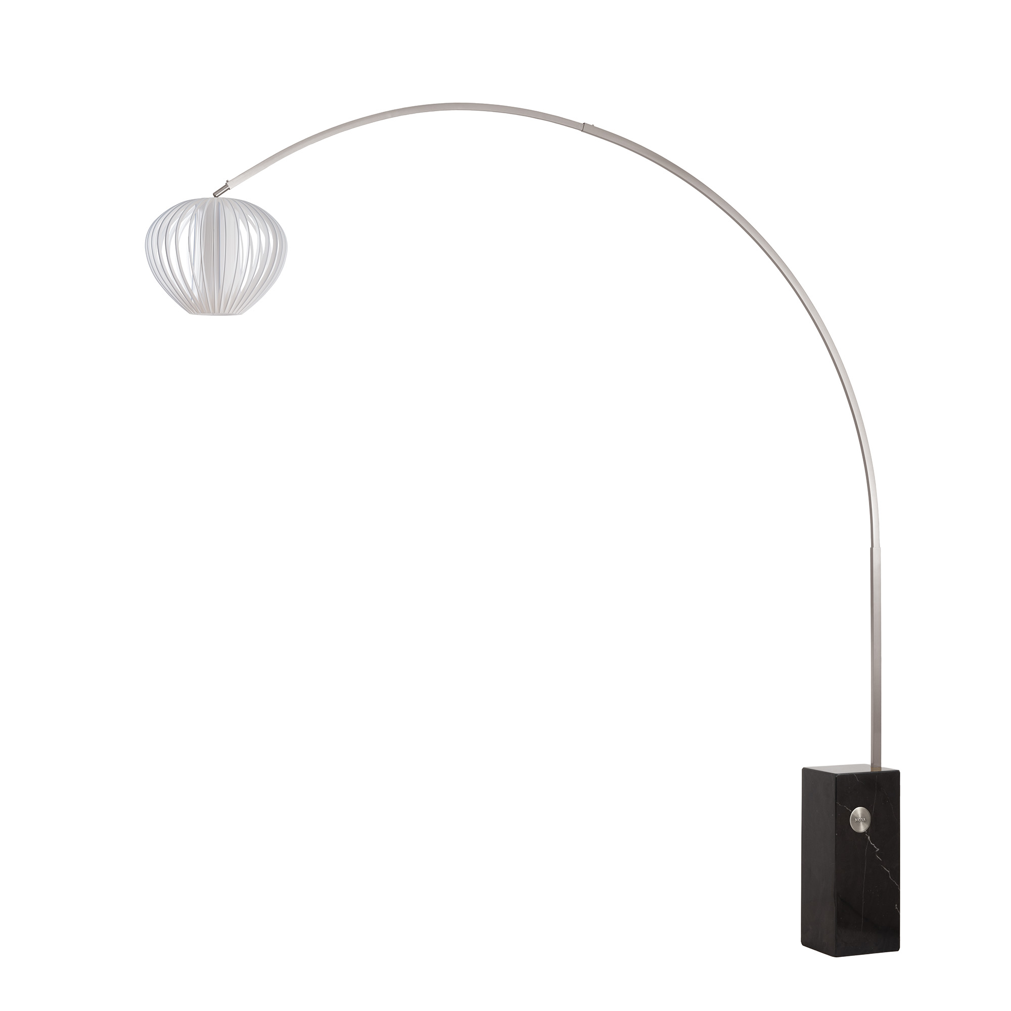 Iconic 92"H 1-Light Arc Lamp, Bloom White Satin Shade, Black Block Marble Base, Satin Nickel