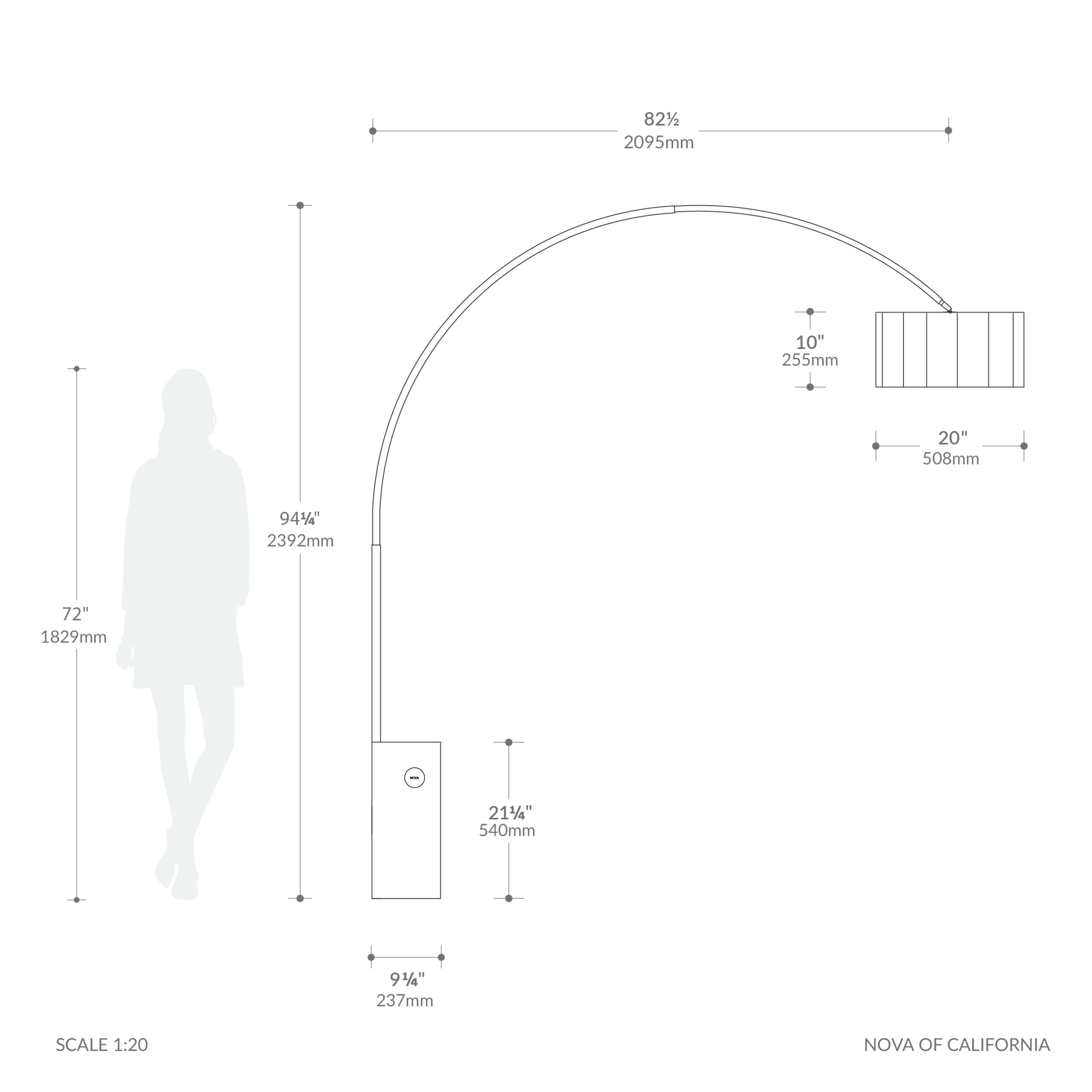 Iconic 92″ Arc Lamp – Satin Nickel, Black Marble Base, Scallop White Linen Shade, Dimmable, Bulb Included