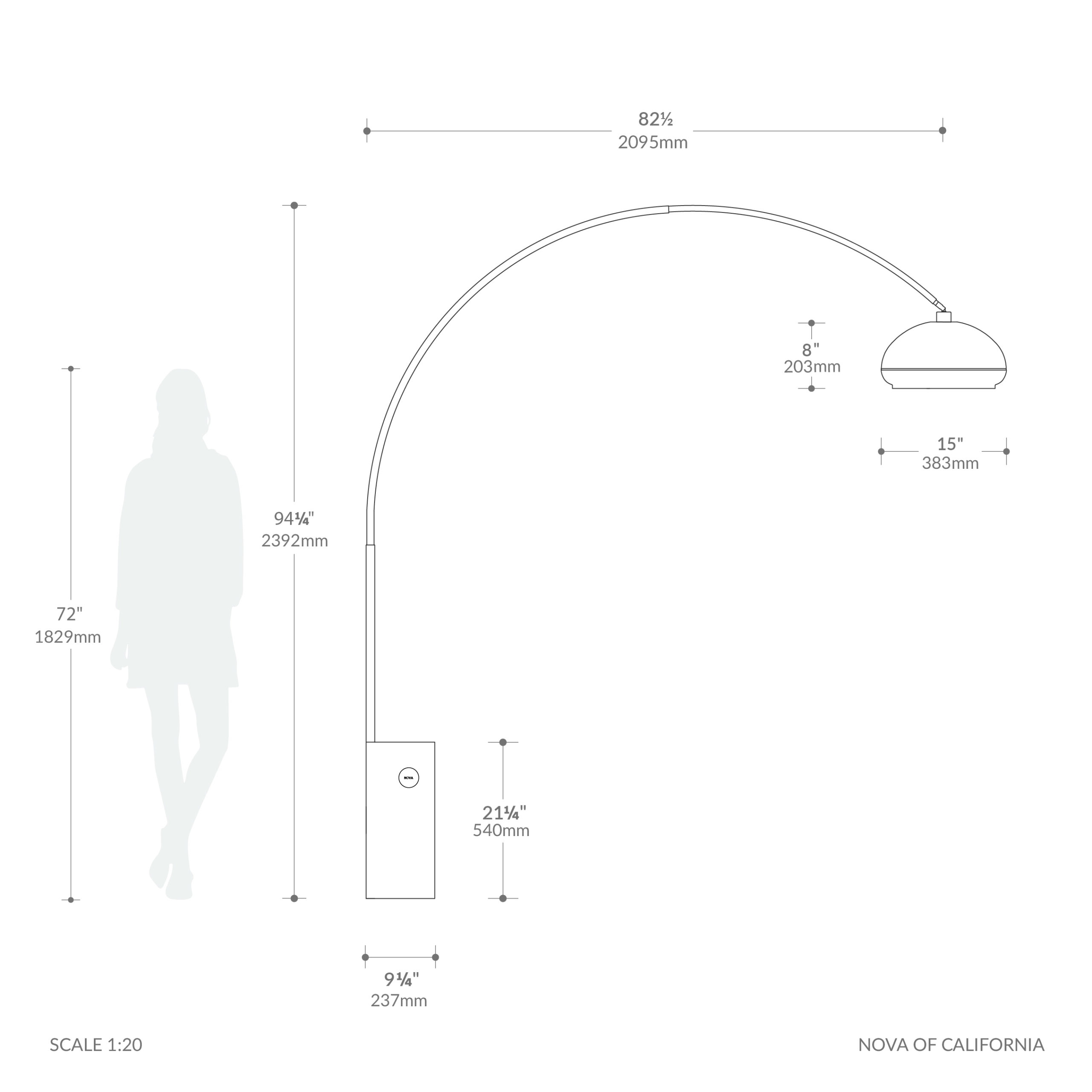 Iconic Morelli 95″H 1-Light Arc Lamp, Morelli Satin Nickel Lucite Shade, Satin Nickel Steel Body, Black Marble Base, Floor Foot Slide Dimmer