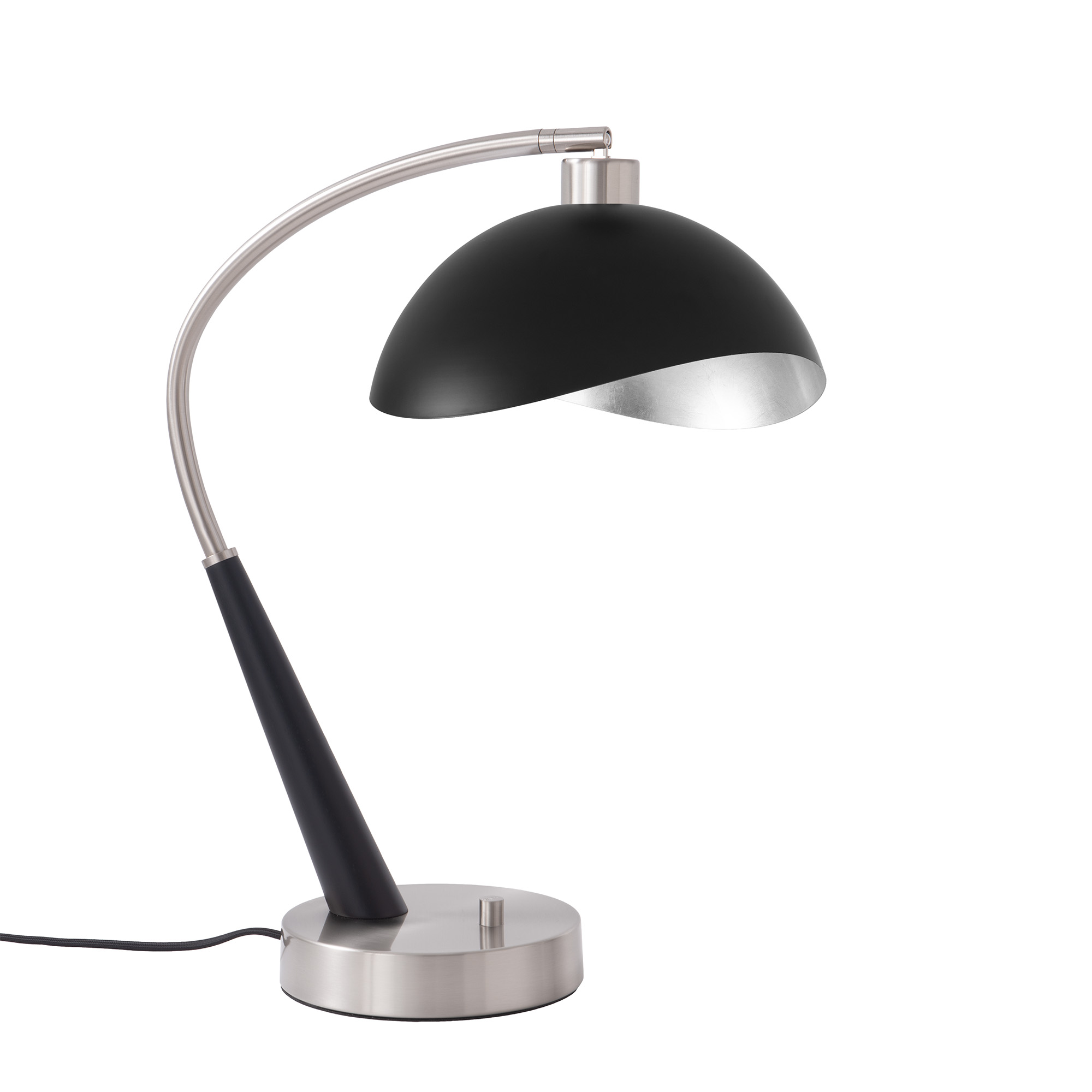Boomerang Table Lamp, Luna Bella Matte Black/Silver-Leaf Shade, Black Oak/Satin Nickel Base