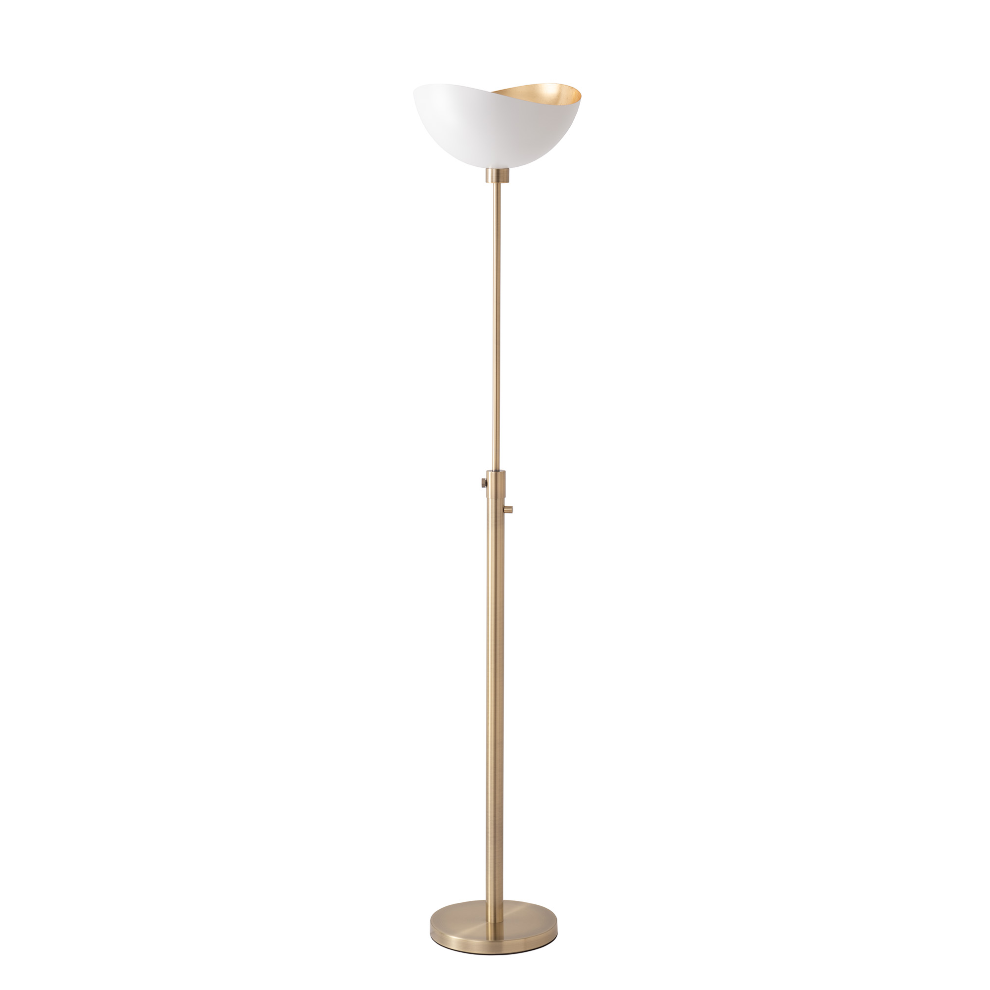 Torchiere Lamp, Weathered Brass, Luna Bella White/Gold, Dimmable