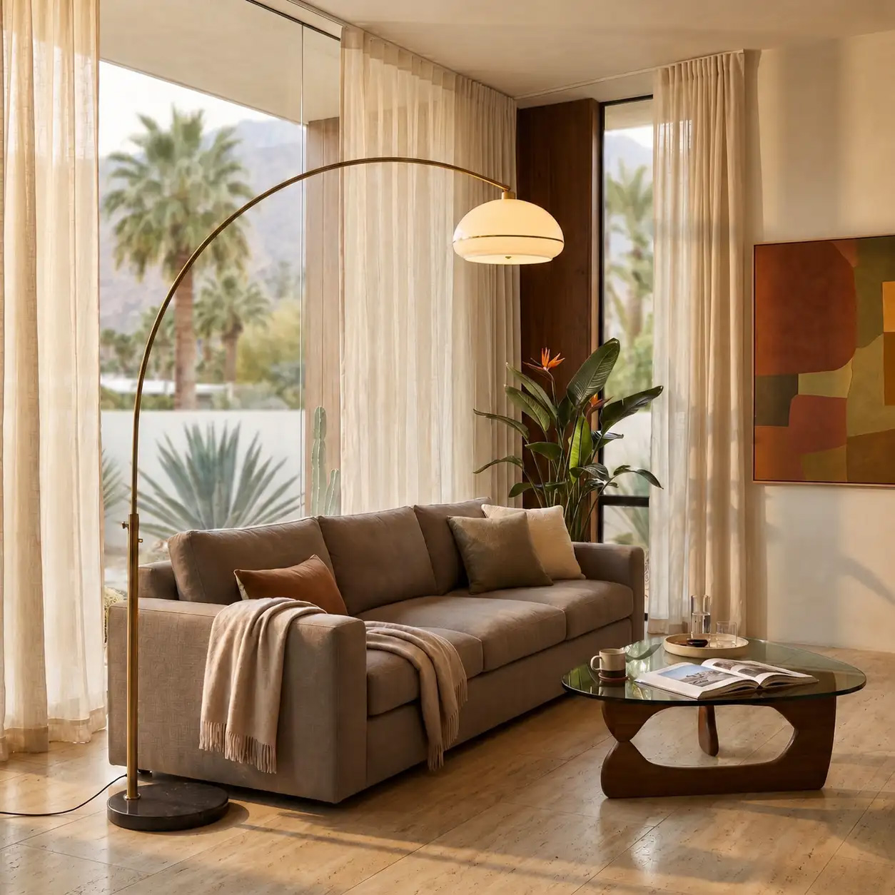 Morelli Simple Arc Floor Lamp – Weathered Brass, Matte Black, Marble Base, Dimmer Switch