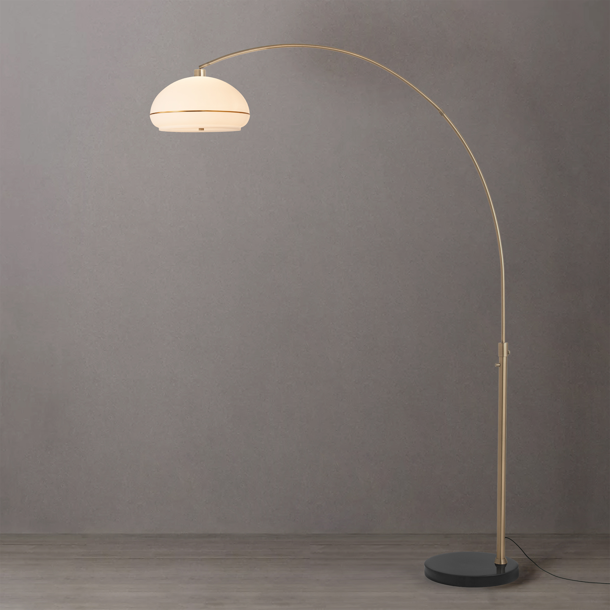 Morelli Simple Arc Floor Lamp – Weathered Brass, Matte Black, Marble Base, Dimmer Switch