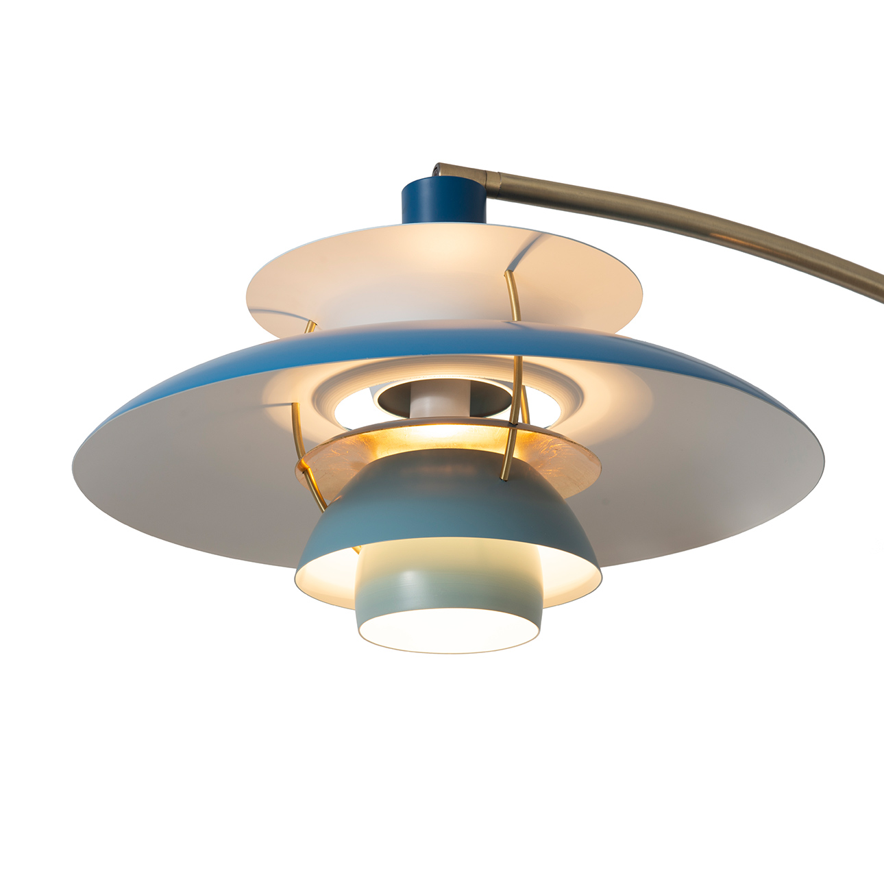 Palm Springs 1 Light Arc Floor Lamp – 87″, Weathered Brass & Blue Tonal Shades, Marble base, Dimmer Switch