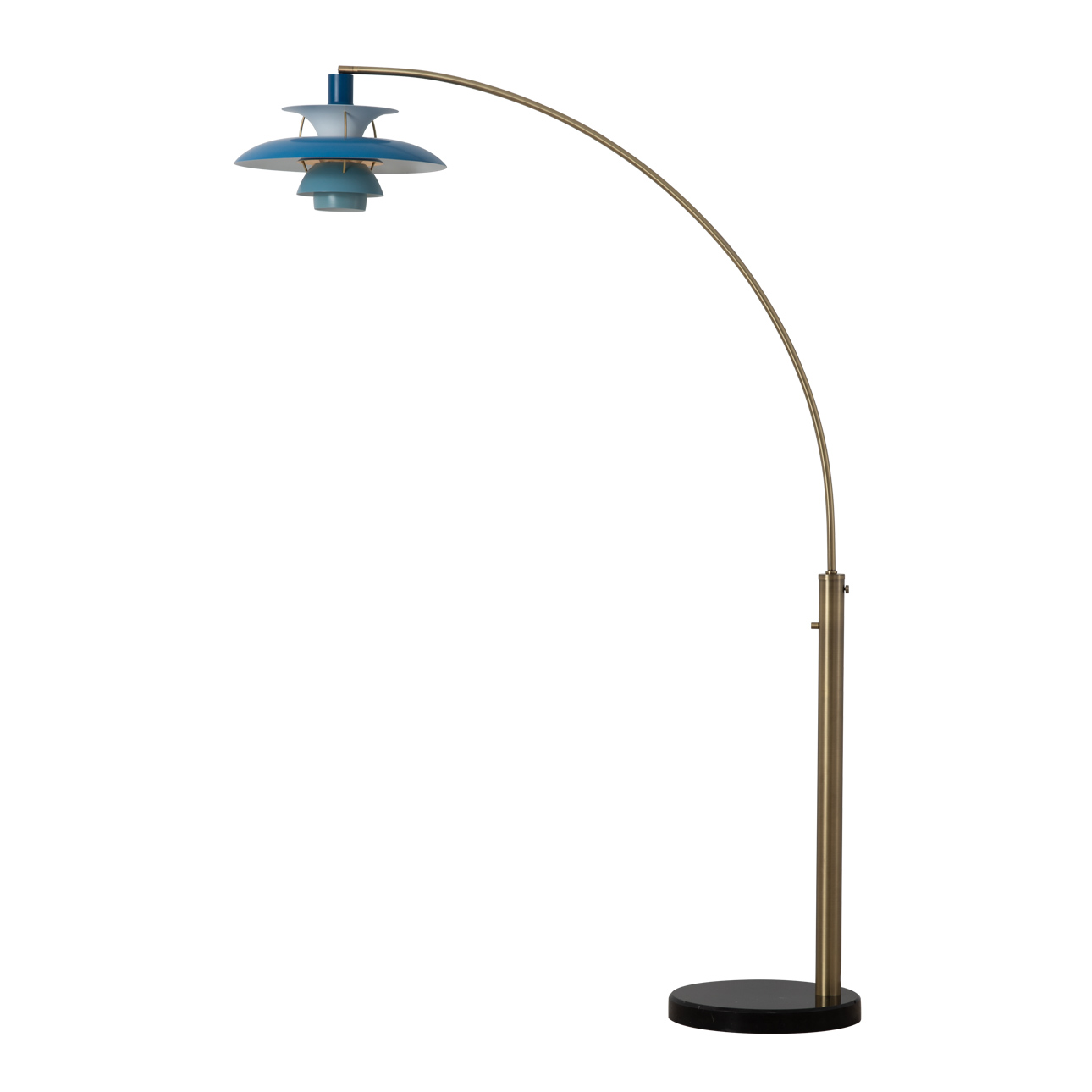 Palm Springs 1 Light Arc Floor Lamp – 87″, Weathered Brass & Blue Tonal Shades, Marble base, Dimmer Switch
