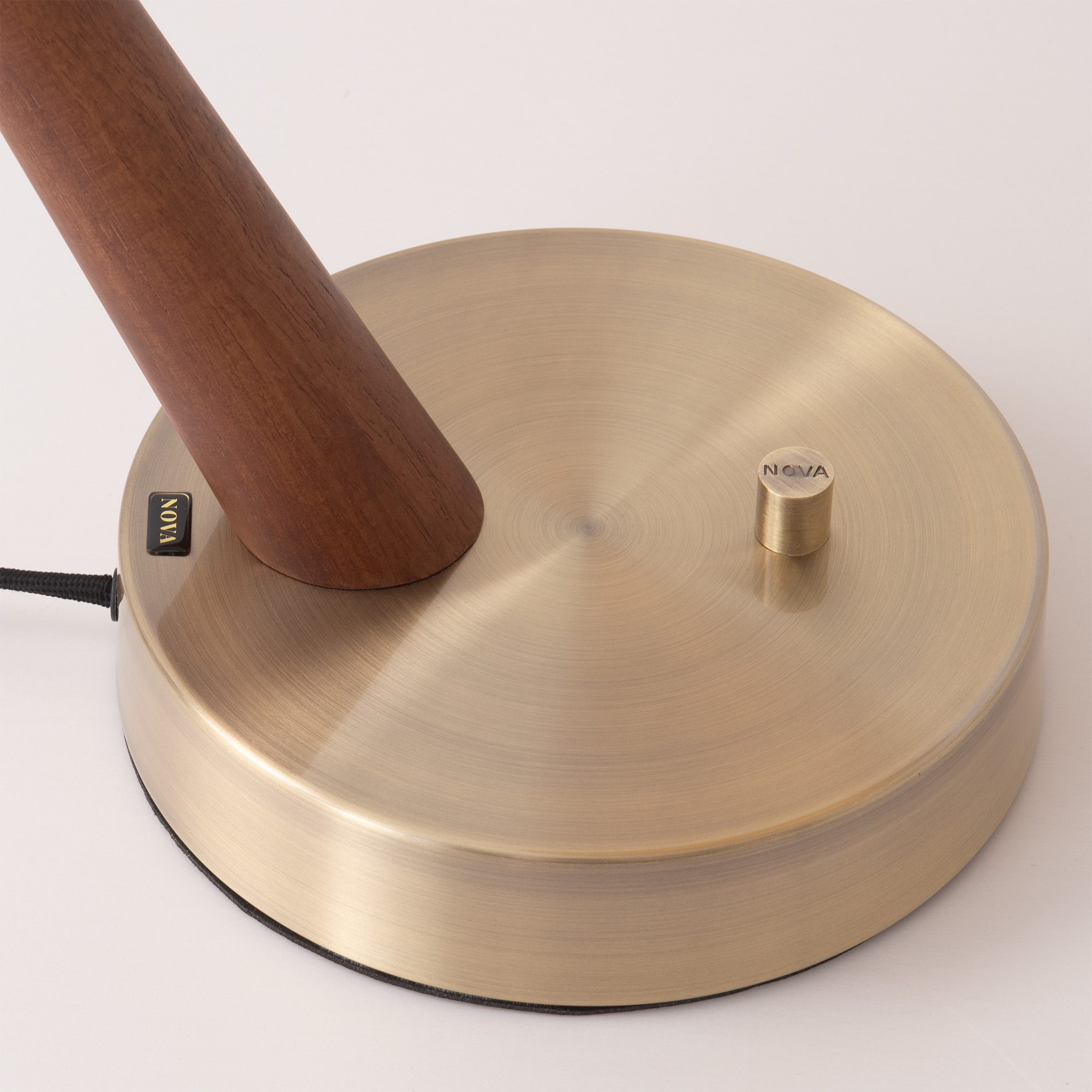 Boomerang Table Lamp, Rancho Mirage Matte Black/Gold Shade, Dark Walnut/Weathered Brass Base