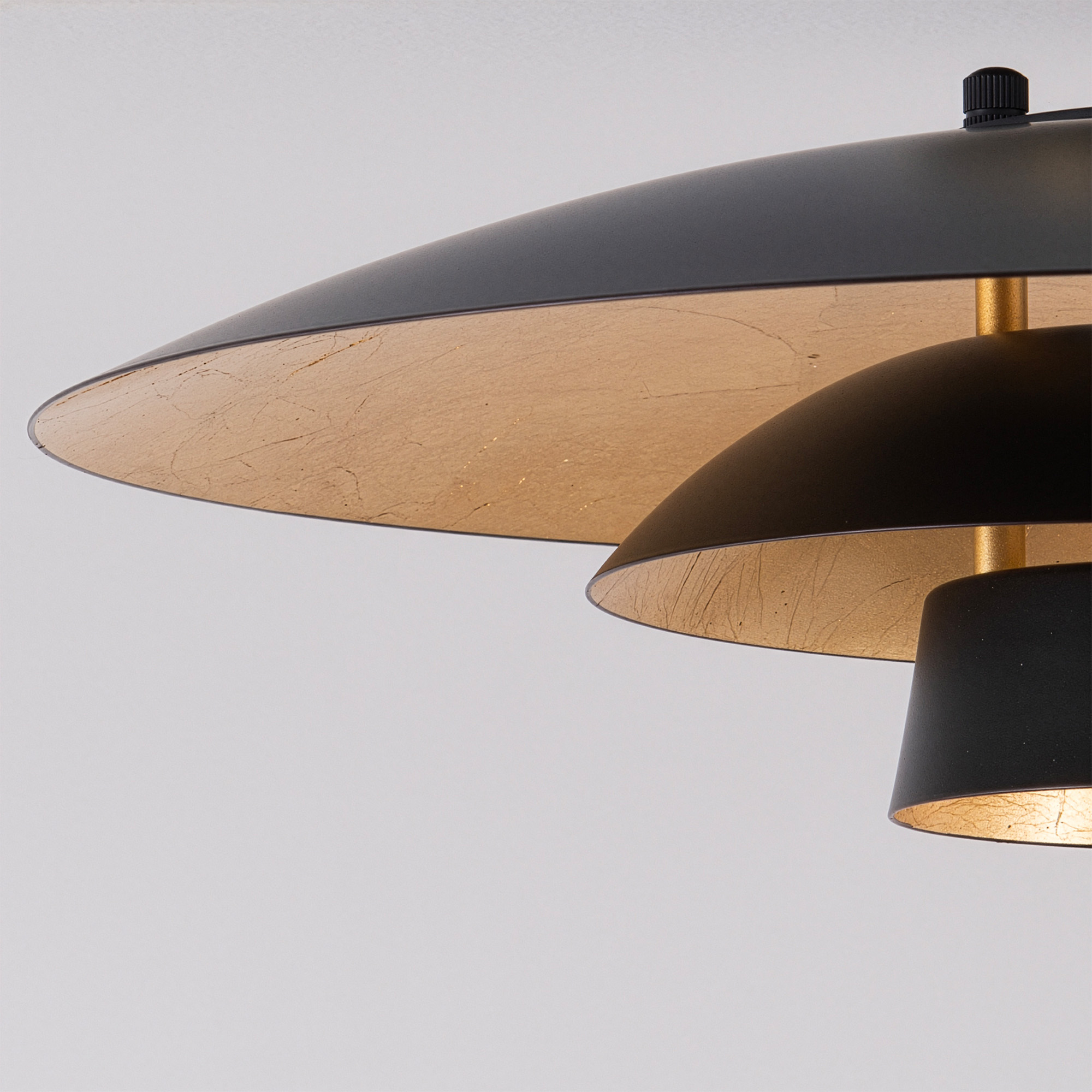 Boomerang Table Lamp, Rancho Mirage Matte Black/Gold Shade, Dark Walnut/Weathered Brass Base