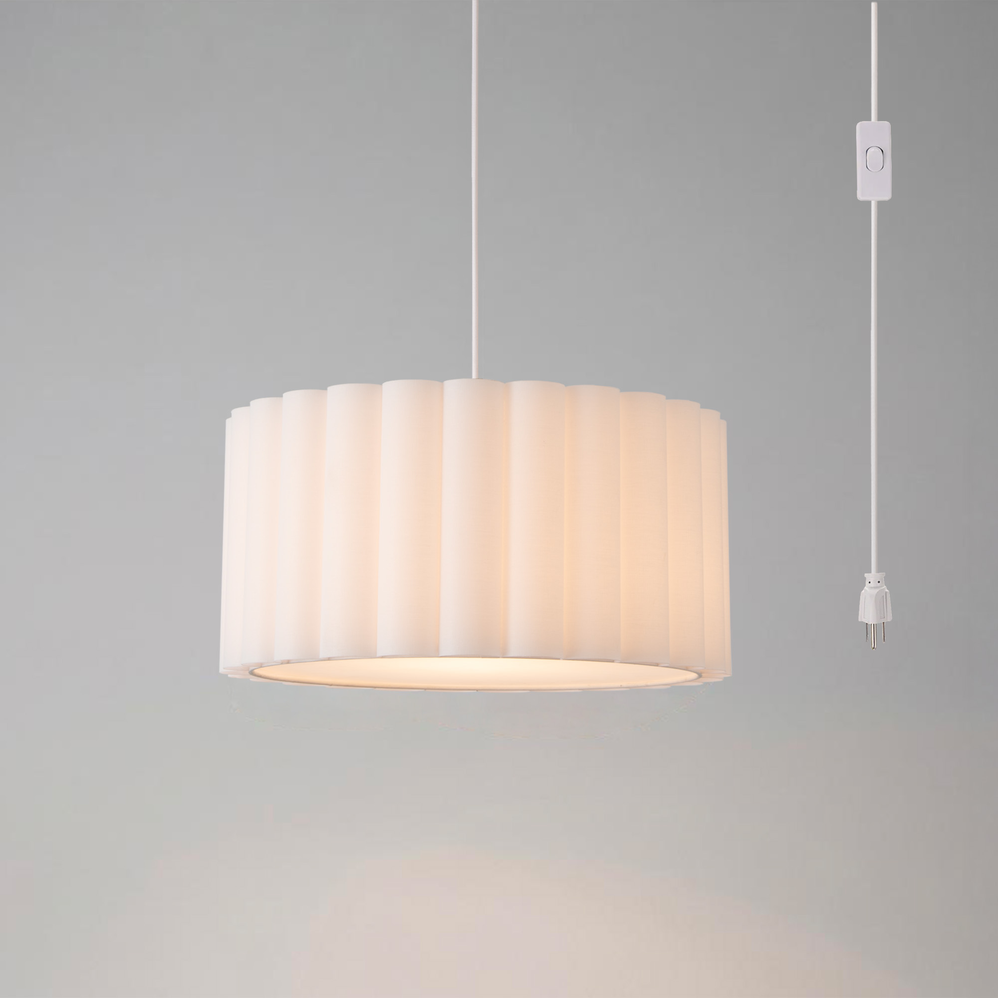 Swag Lamp, White Scallop Shade, Satin Nickel, for Living Room or Bedroom