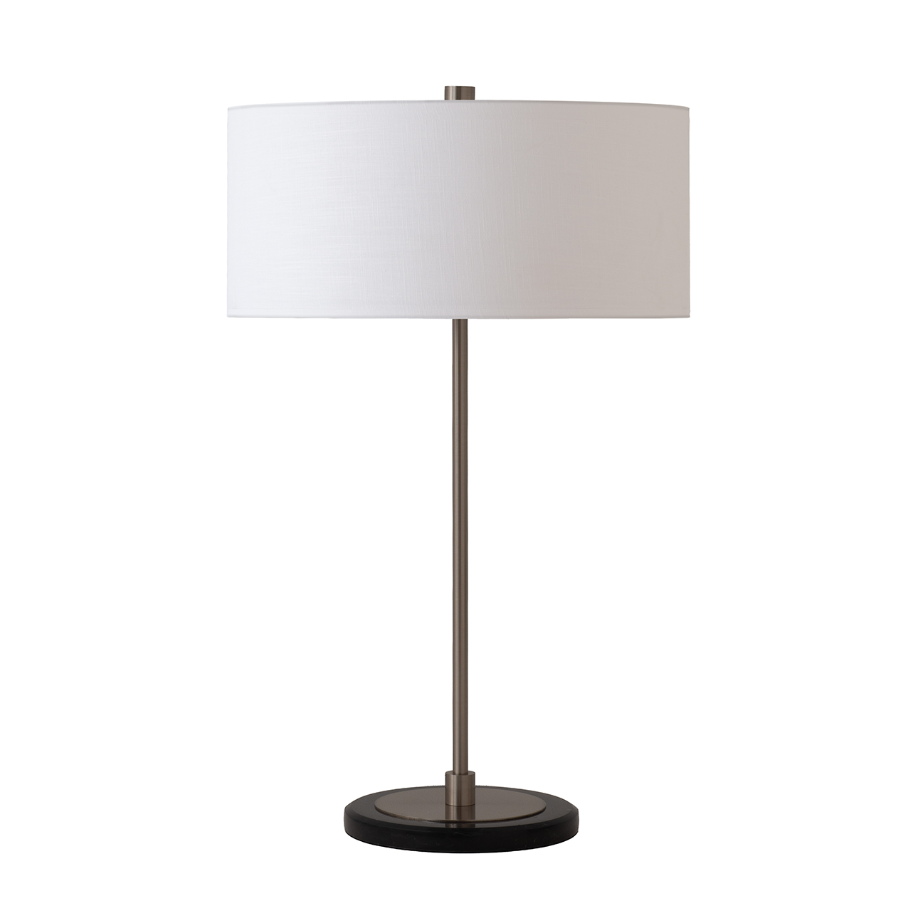 Stretch Slimline Table Lamp, White Linen Shade, Satin Nickel Base
