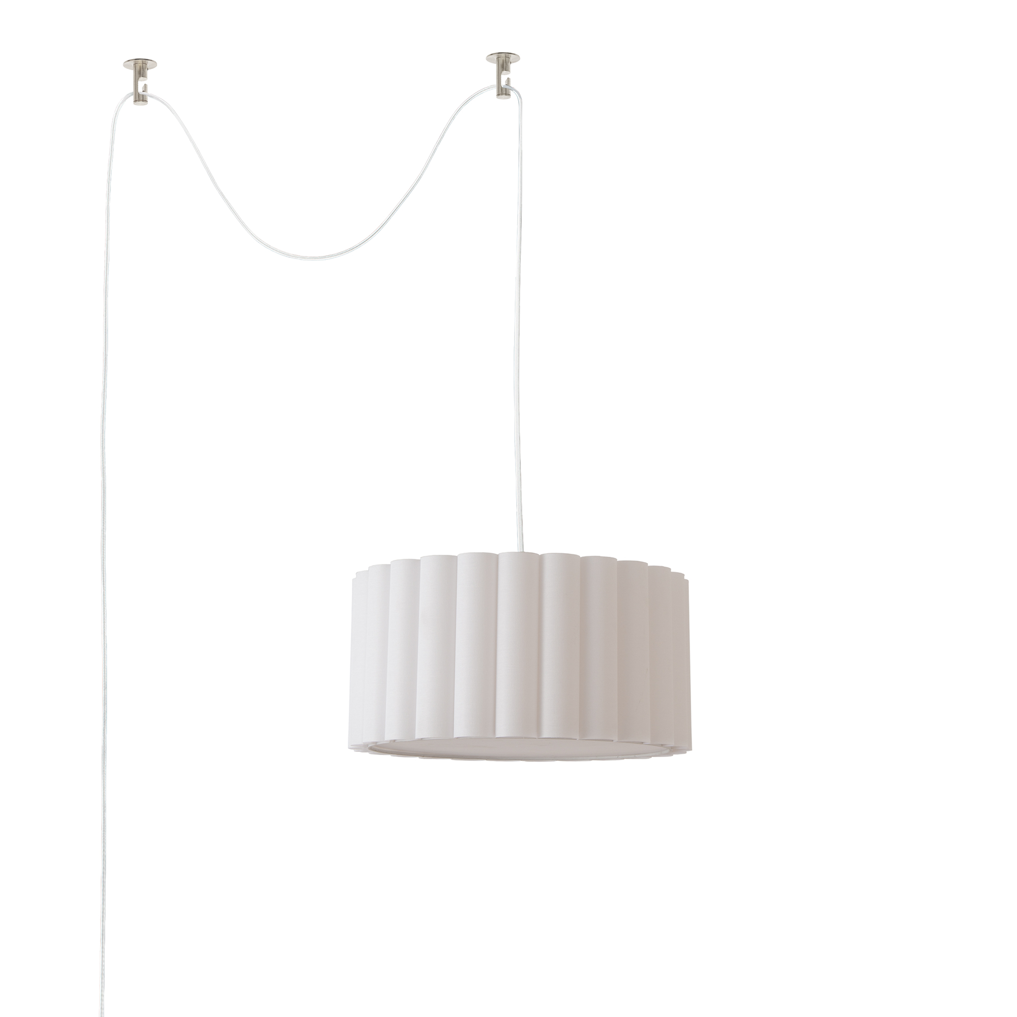 Swag Lamp, White Scallop Shade, Satin Nickel, for Living Room or Bedroom
