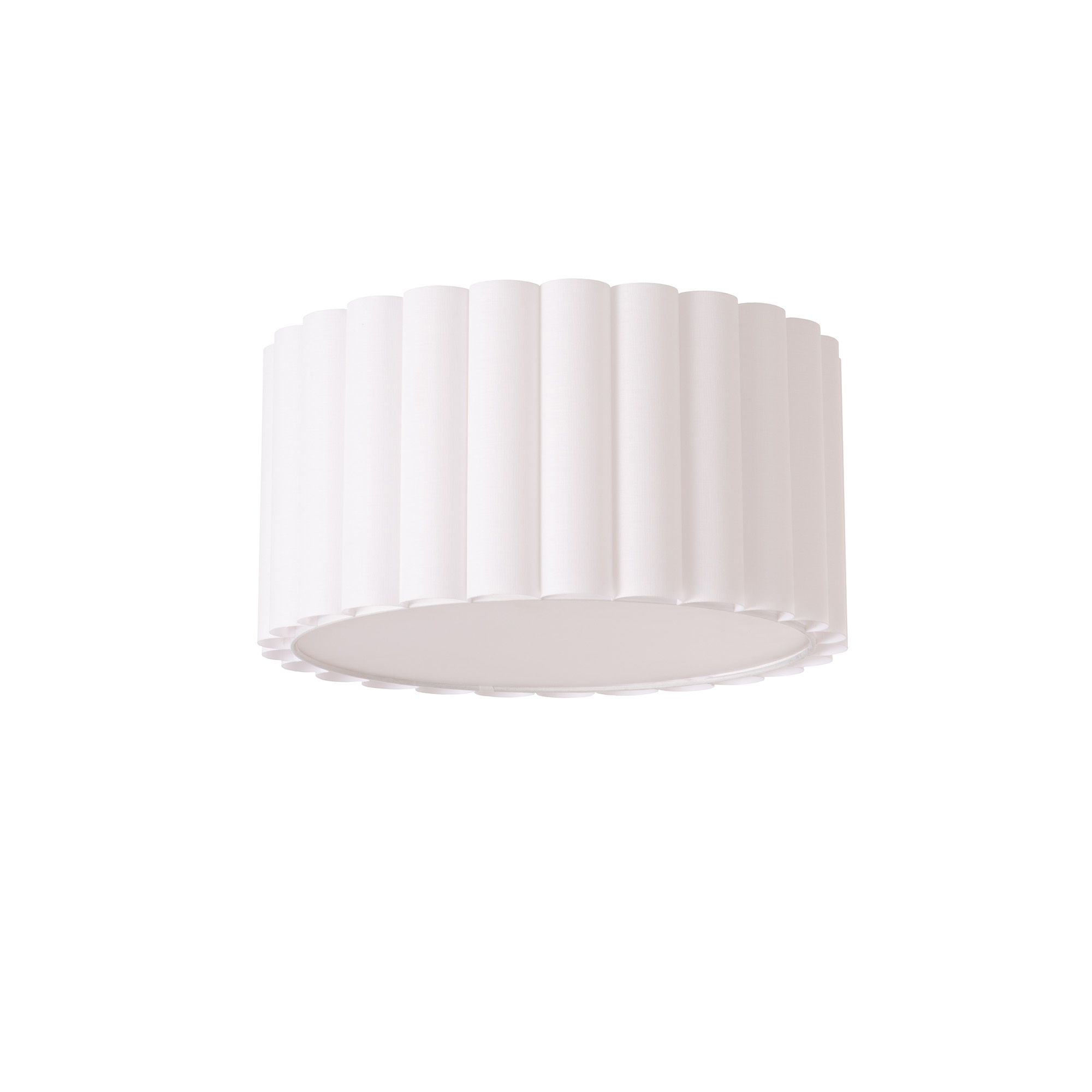 7.5"D Flush Mount, White Scallop Linen Medium Shade, Satin Nickel