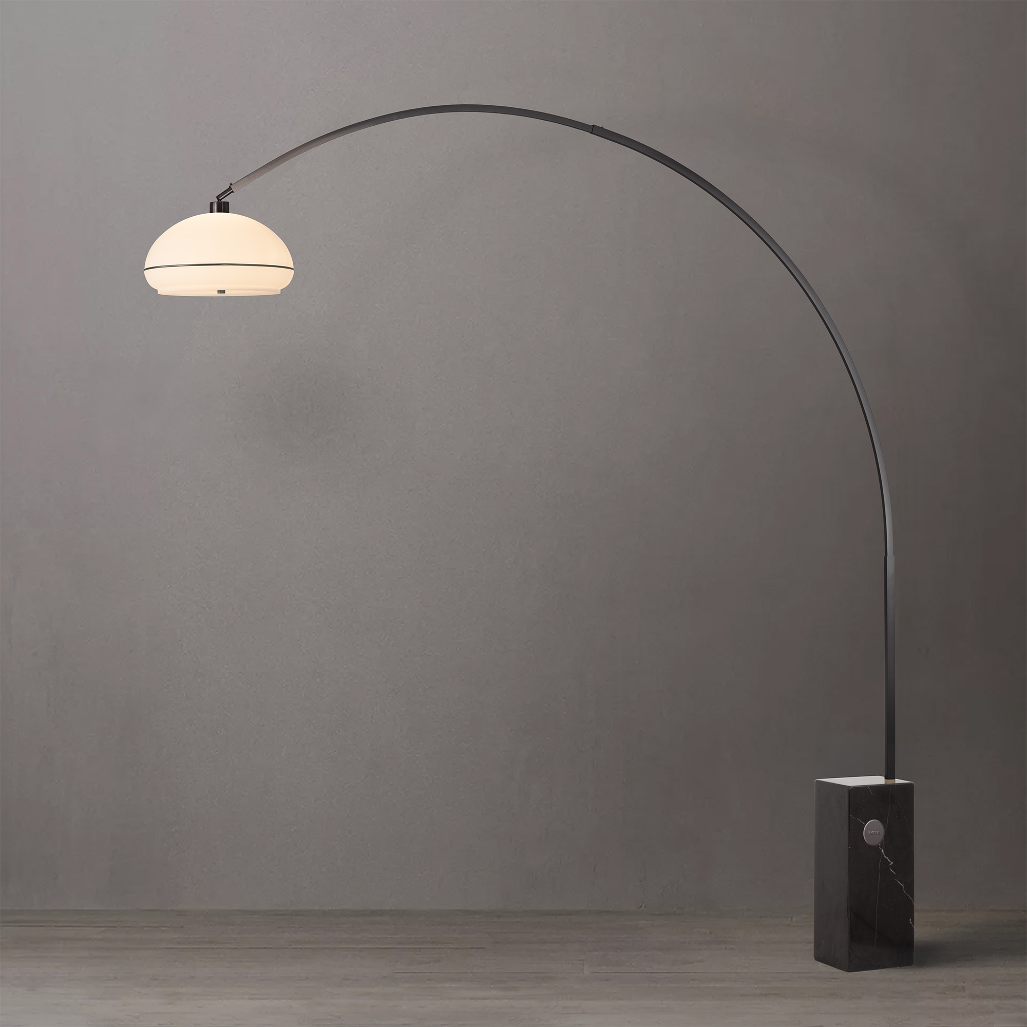Iconic 92″H Arc Lamp – Black Nickel, Black Marble Base, Morelli Black Nickel Lucite Shade, Dimmable, Bulb Included