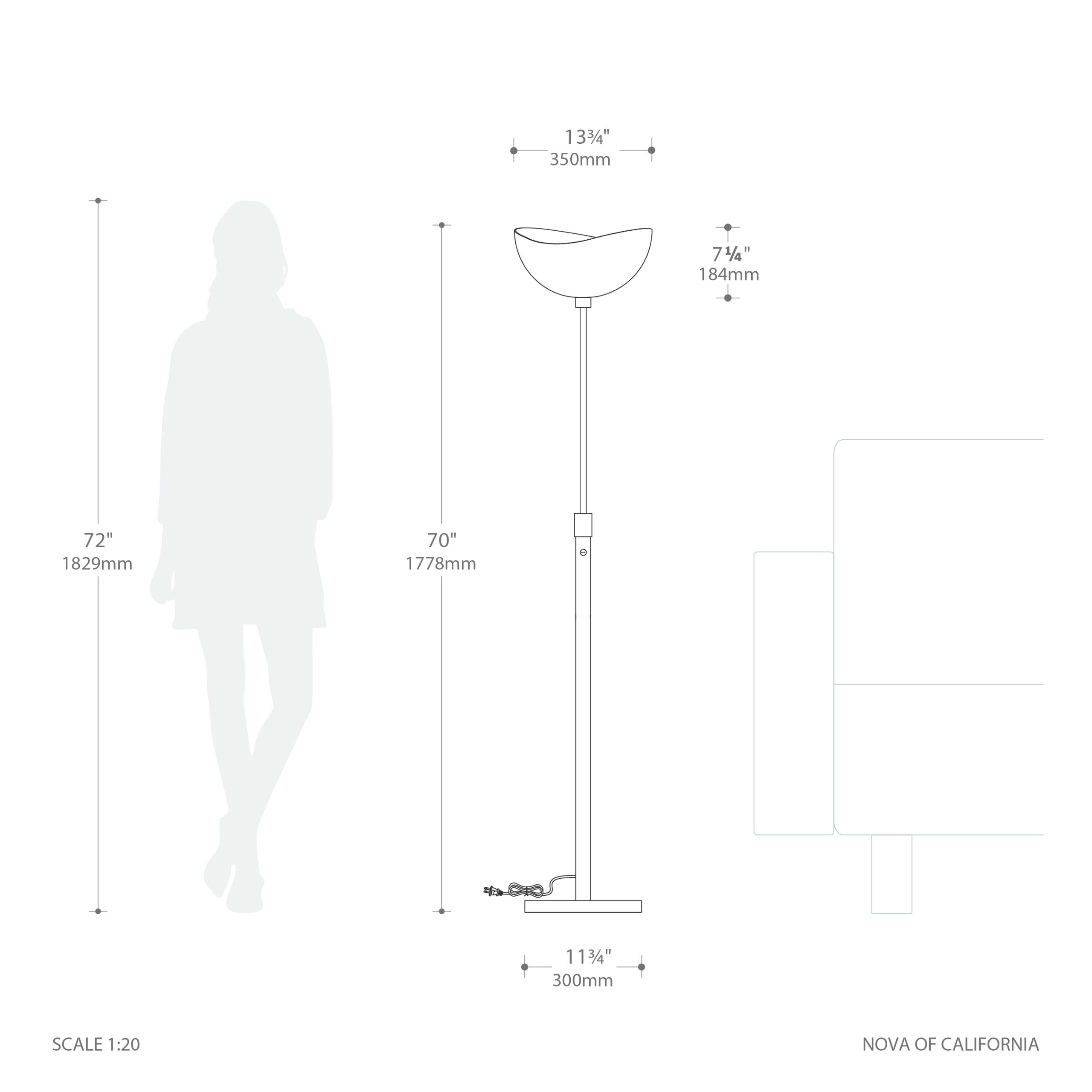 Torchiere Lamp, Satin Nickel , Luna Bella Matte Black/Silver Shade, Dimmable