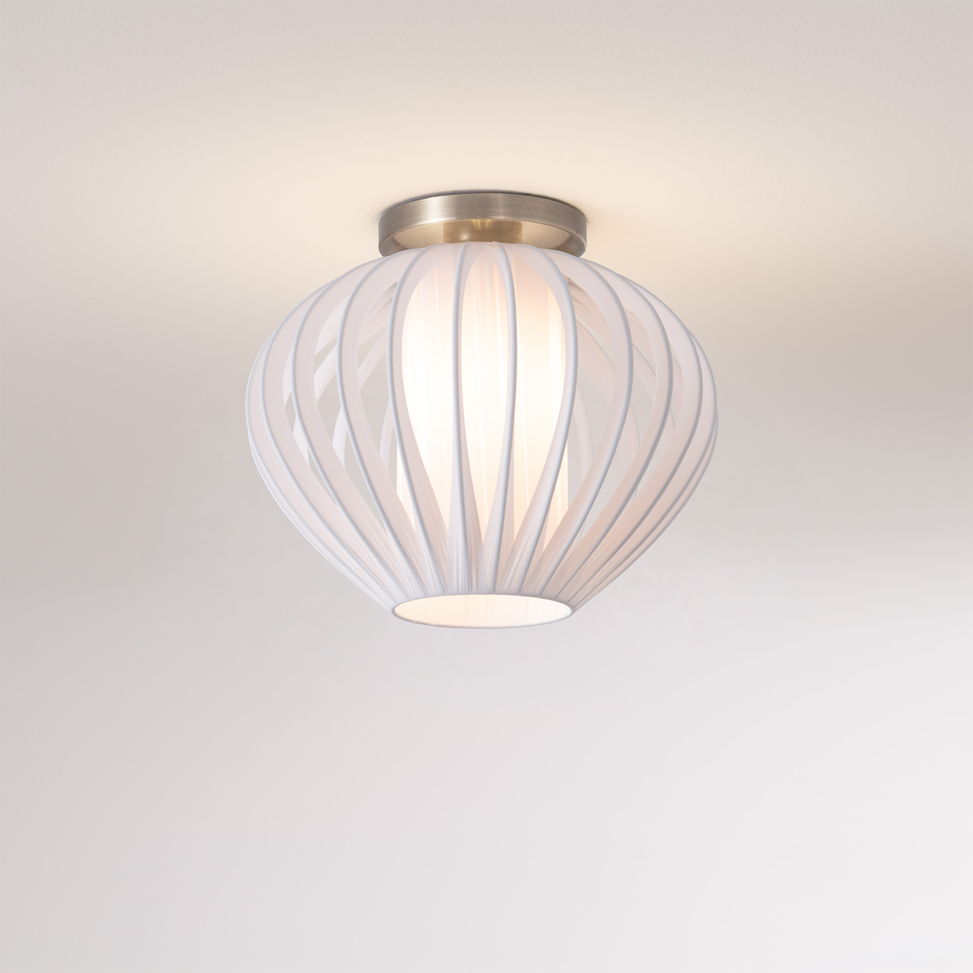 Bloom Flush Mount, White Satin Shade , Satin Nickel