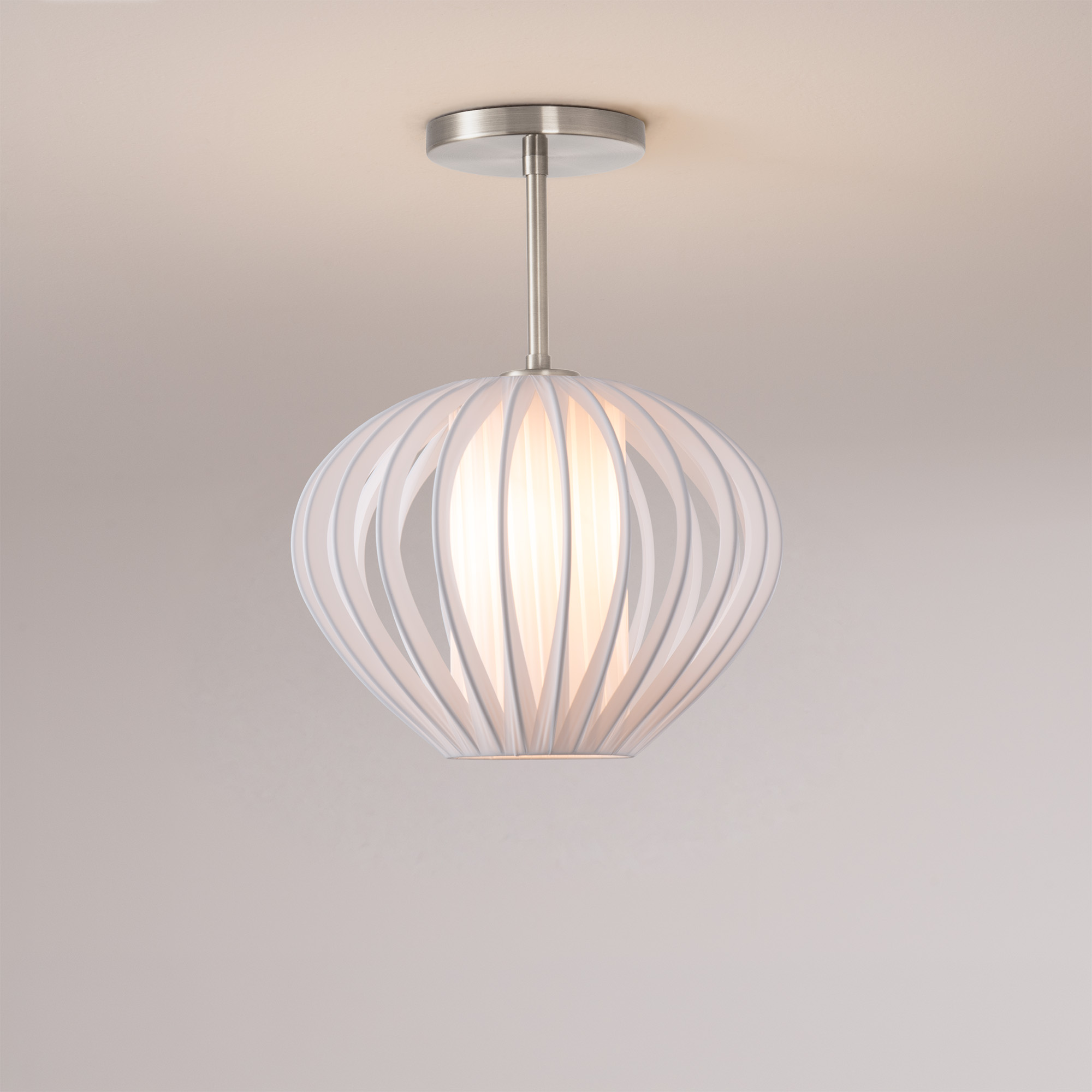 Bloom Semi Flush Mount Satin Nickel, White Satin Shade