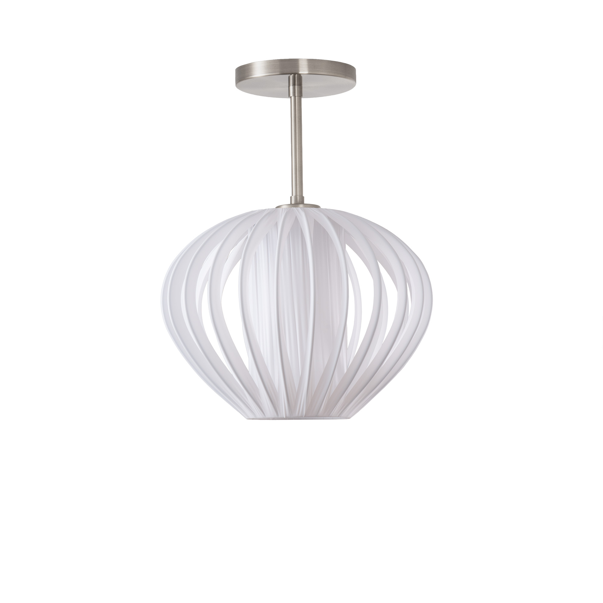 Bloom Semi Flush Mount Satin Nickel, White Satin Shade
