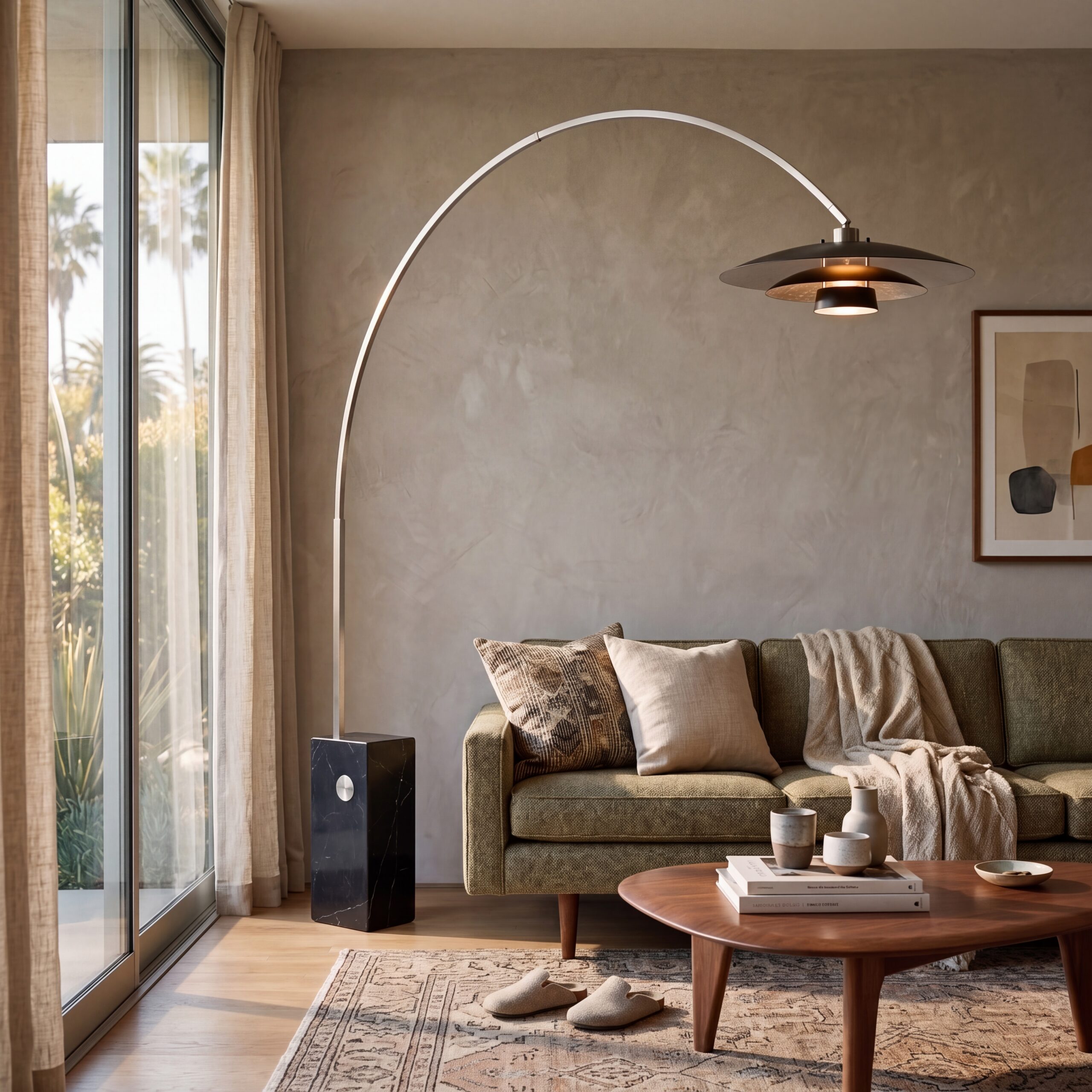 NOVA Rancho Mirage Arc Lamp with brushed steel finish