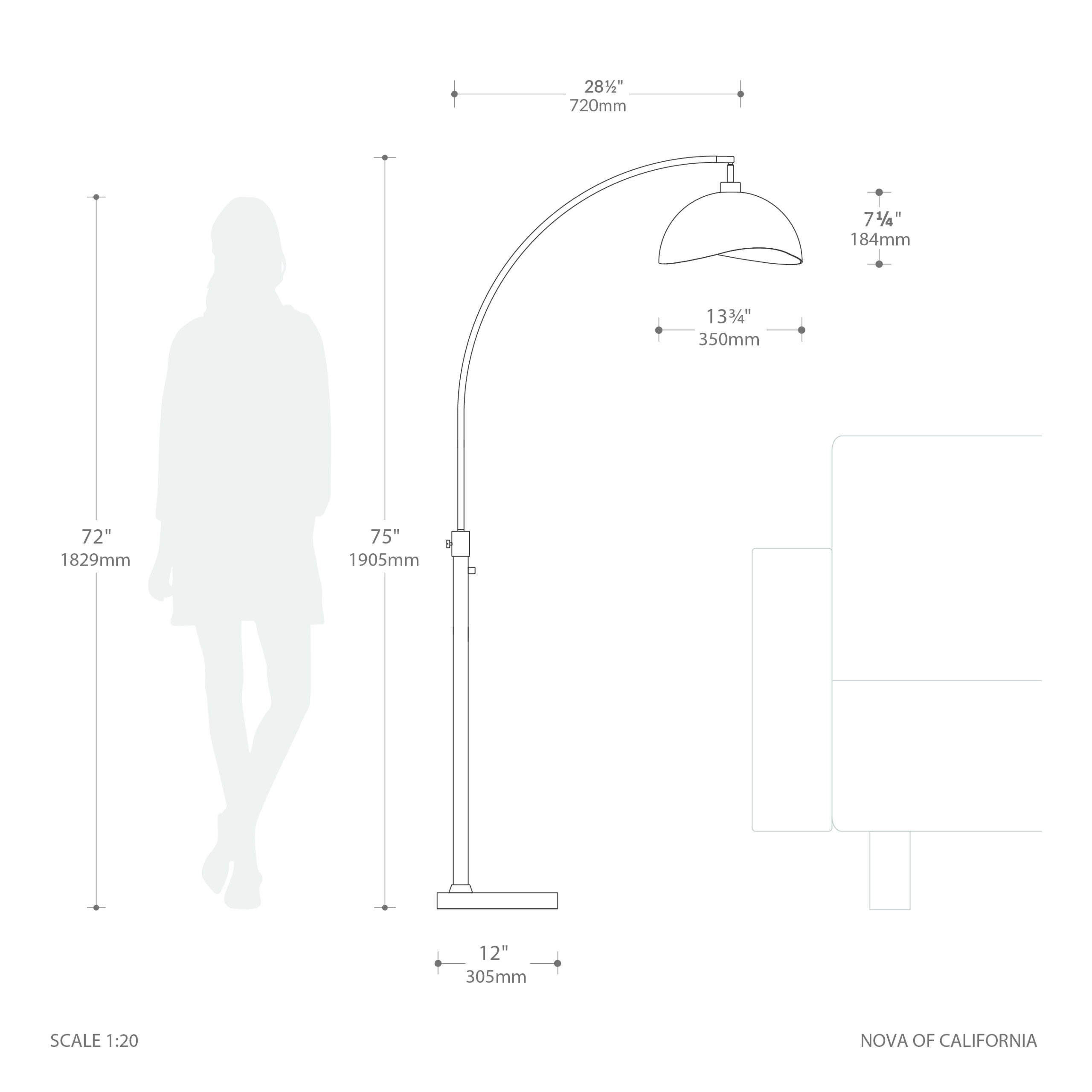Luna Bella 75″H Chairside Arc Lamp