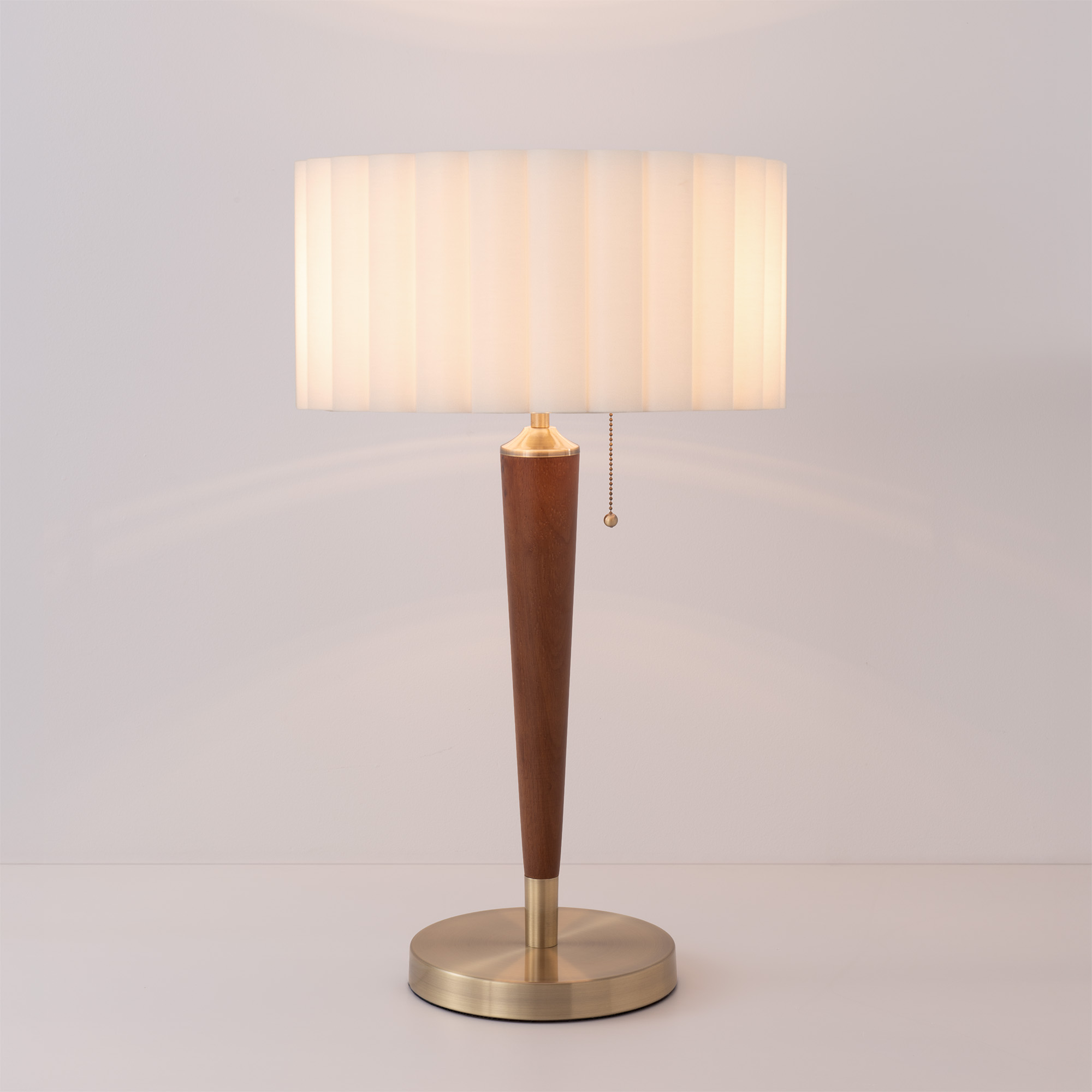 Pasadena Scallop Table Lamp, Scallop White Shade, Dark Walnut, Weathered Brass Finial