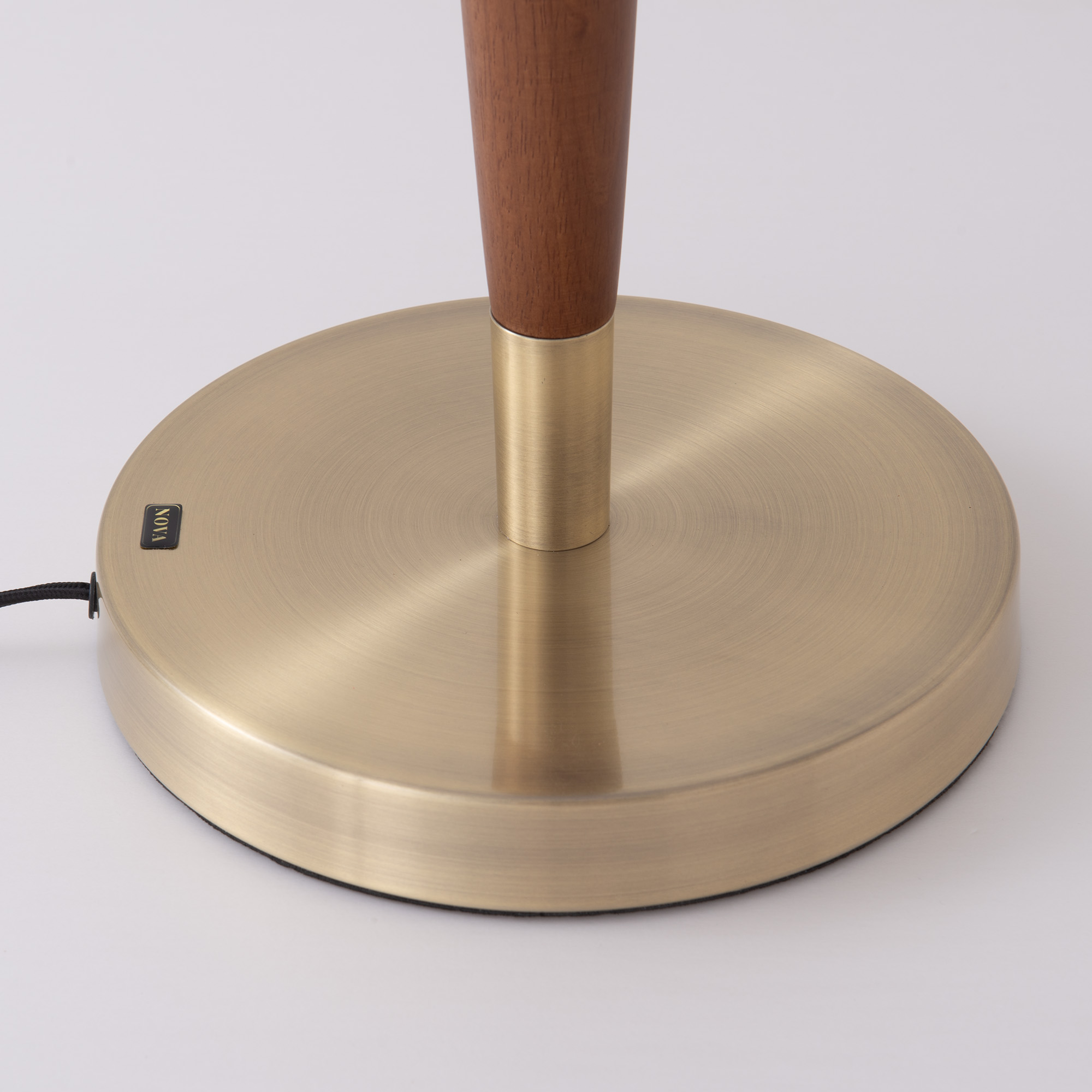 Pasadena Scallop Table Lamp, Scallop White Linen Shade, Dark Walnut, Weathered Brass Finial