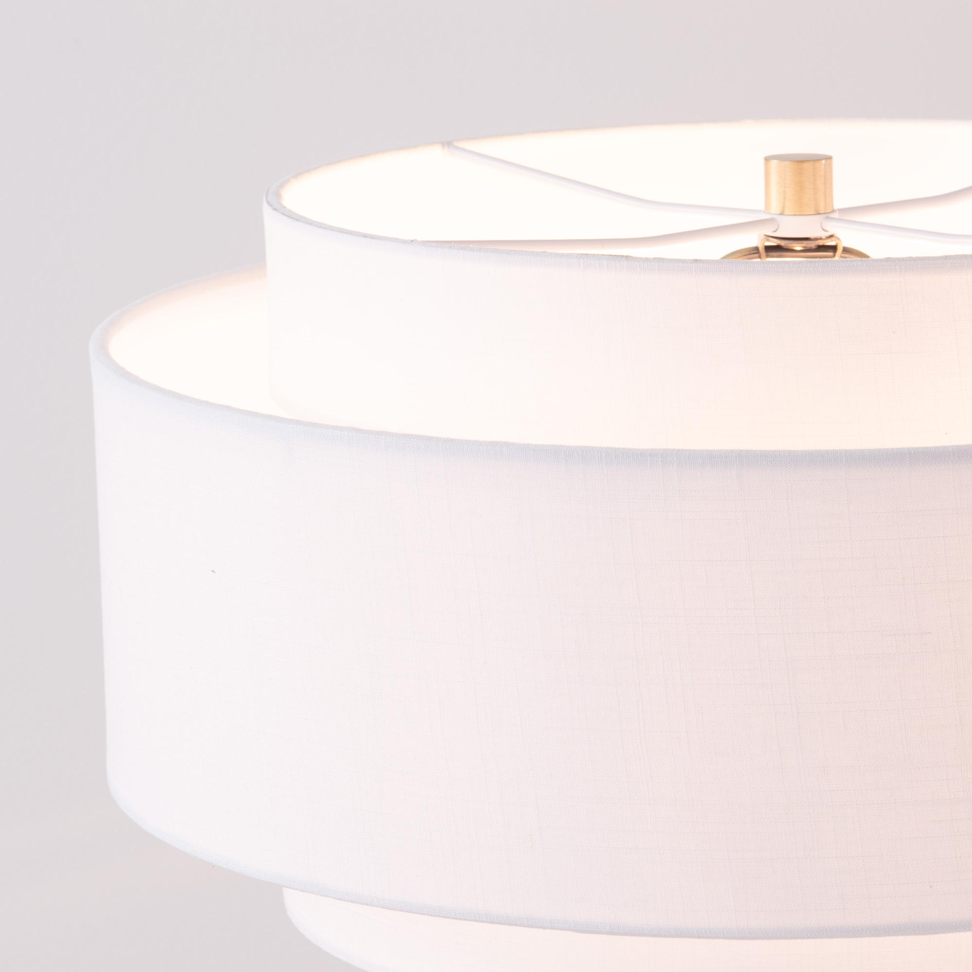 Pasadena Coronado Table Lamp, Drum White Linen Shade, Dark Walnut, Weathered Brass Finial