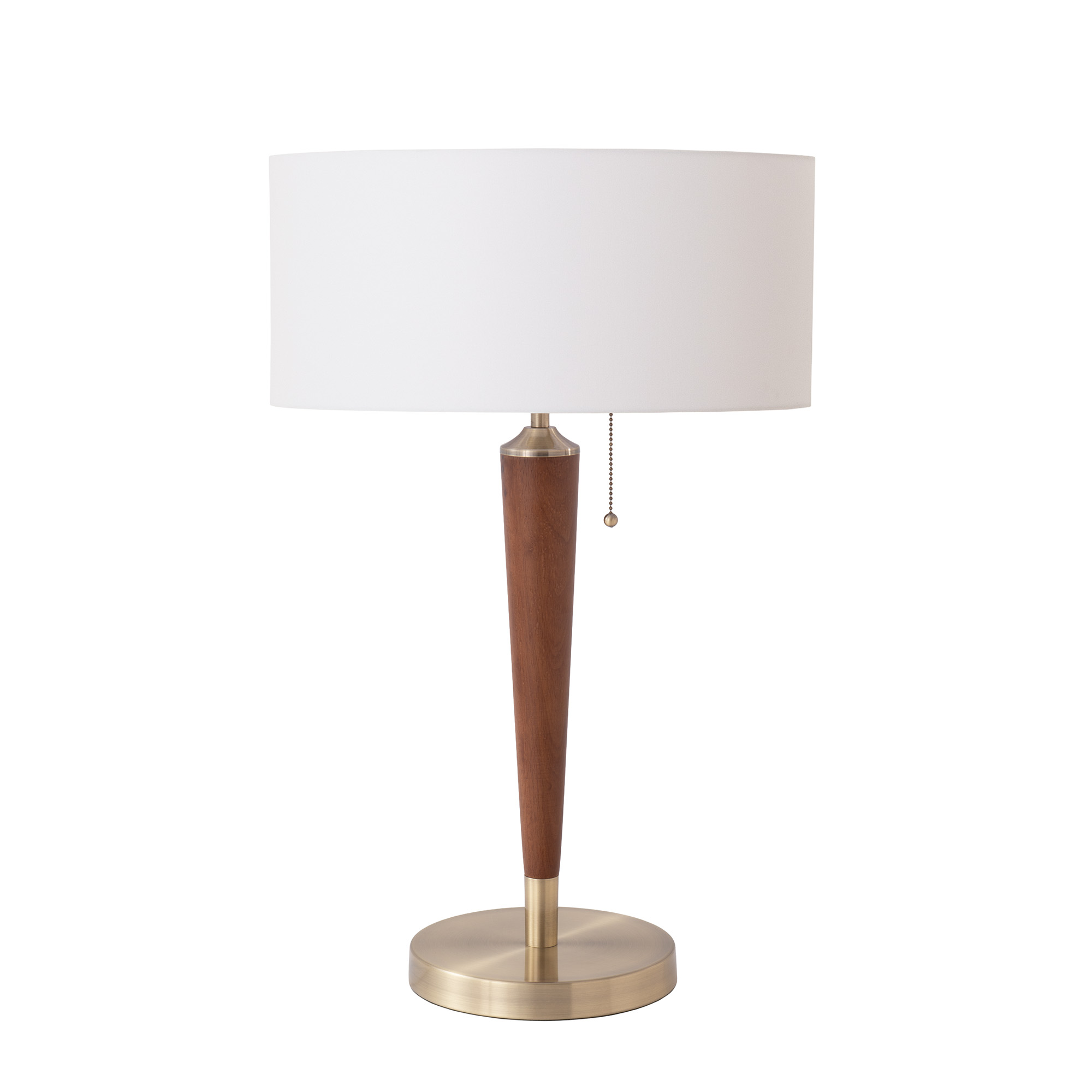 Pasadena Scallop Table Lamp, Scallop White Linen Shade, Dark Walnut, Weathered Brass Finial