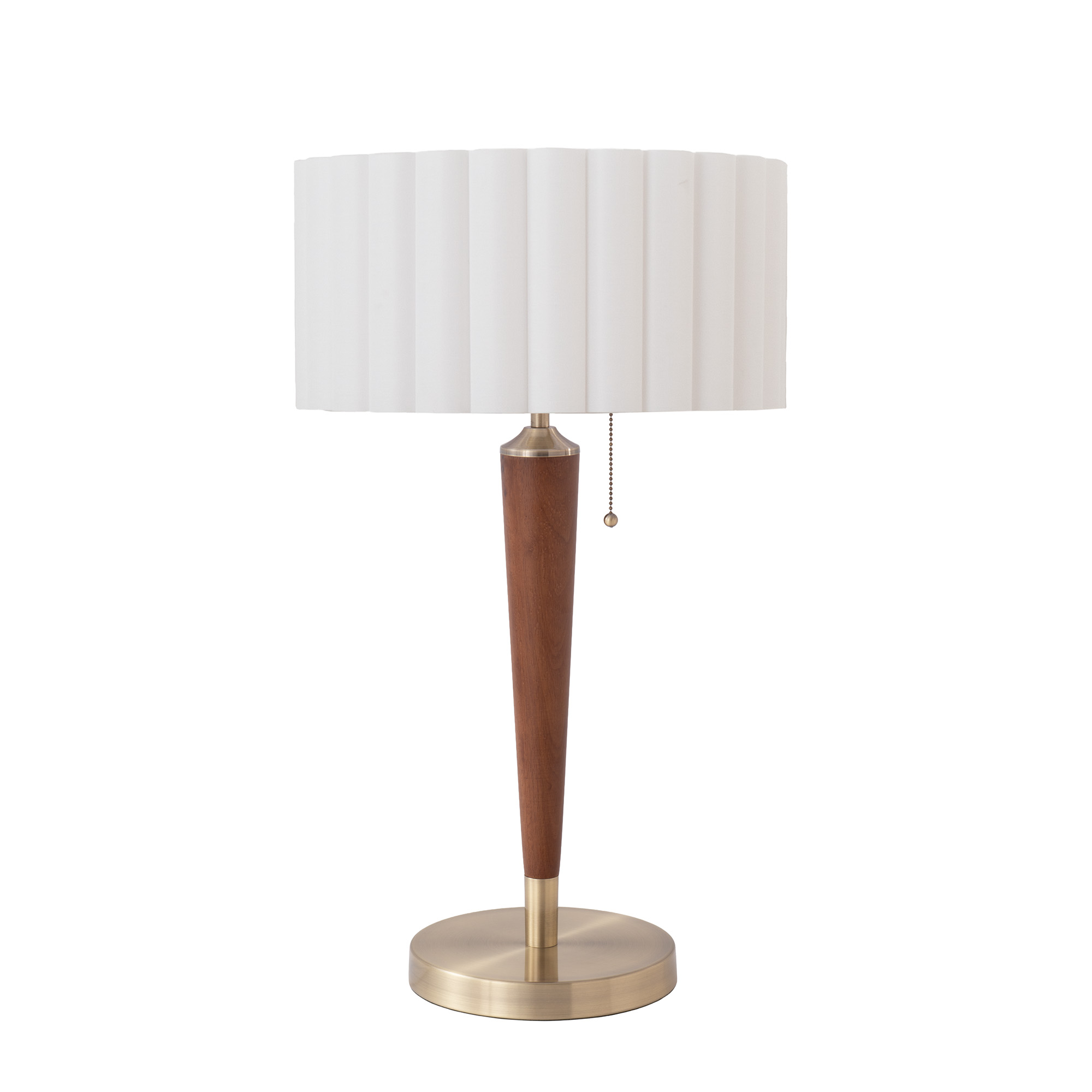 Pasadena Scallop Table Lamp, Scallop White Shade, Dark Walnut, Weathered Brass Finial