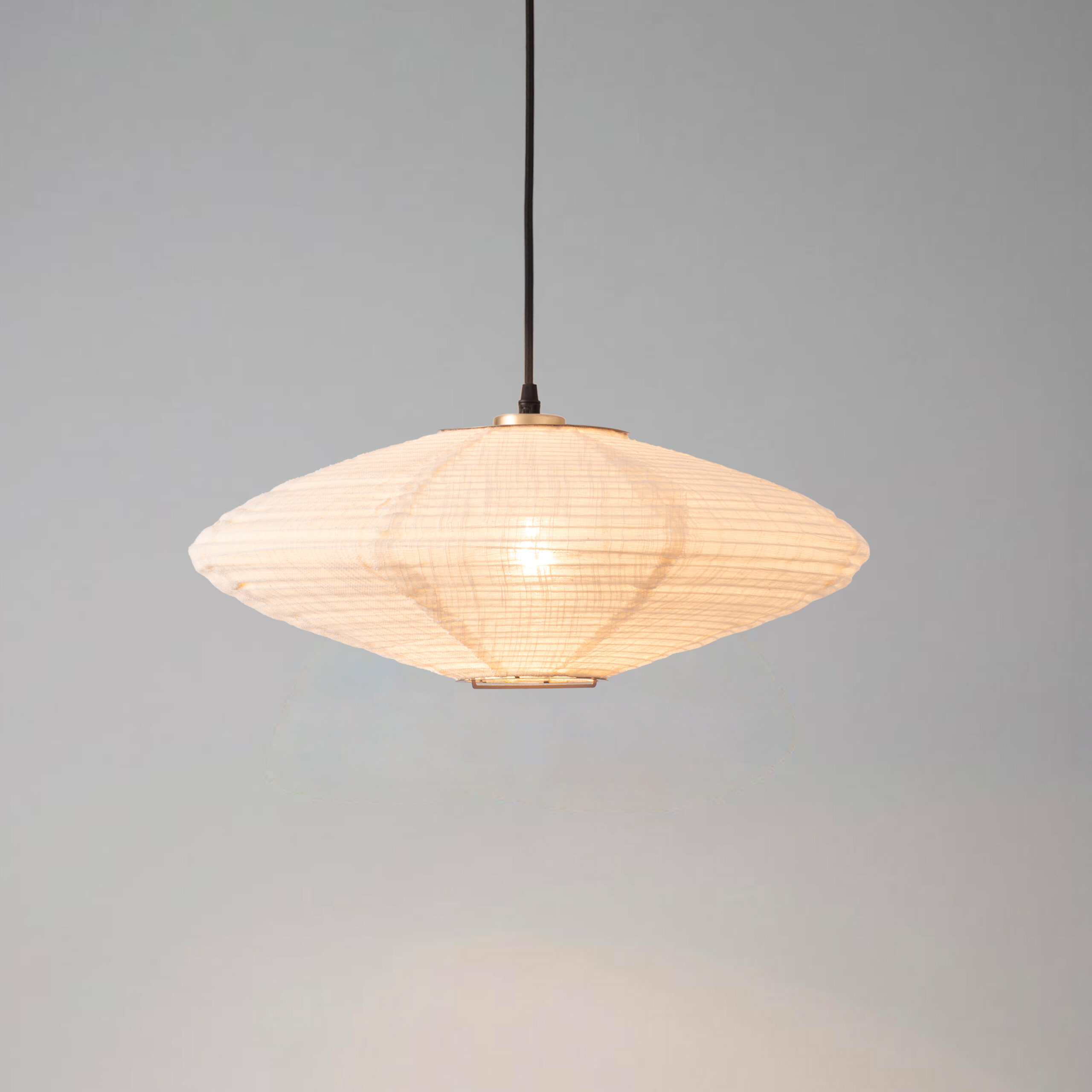 Roswell Pendant, Oval White Fabric Roswell Shade, Weathered Brass Steel Body, Steel Base, Not Included ELV Dimmer